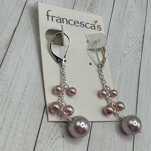 Brand New Francesca’s Silvertone/Pink Pearl Earrings